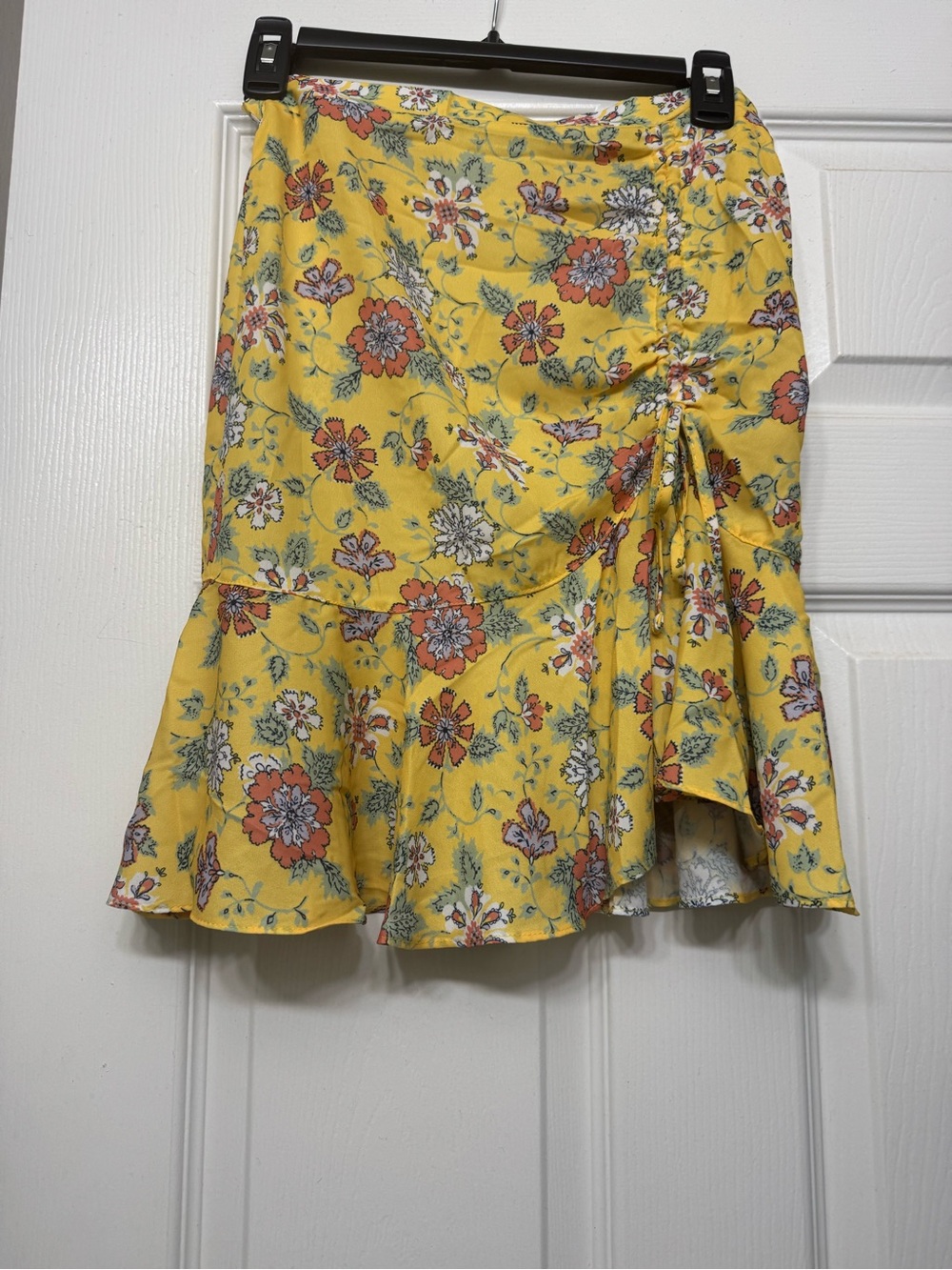 Max Studio Yellow Floral Asymmetrical Ruffle Skirt